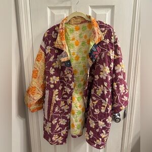 Floral Kantha Open Jacket